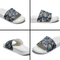 Hawaii Islands Map Design with Japanese Landscape Slide Sandals Hawaiian Japan Fusion Art Navy Color LT03 - Polynesian Pride