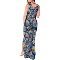 Hawaii Islands Map Design with Japanese Landscape Tank Maxi Dress Hawaiian Japan Fusion Art Navy Color LT03 - Polynesian Pride