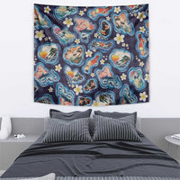 Hawaii Islands Map Design with Japanese Landscape Tapestry Hawaiian Japan Fusion Art Navy Color LT03 - Polynesian Pride