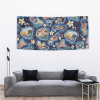 Hawaii Islands Map Design with Japanese Landscape Tapestry Hawaiian Japan Fusion Art Navy Color LT03 - Polynesian Pride