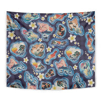 Hawaii Islands Map Design with Japanese Landscape Tapestry Hawaiian Japan Fusion Art Navy Color LT03 - Polynesian Pride