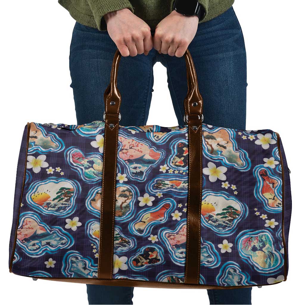 Hawaii Islands Map Design with Japanese Landscape Travel Bag Hawaiian Japan Fusion Art Navy Color LT03 Navy - Polynesian Pride