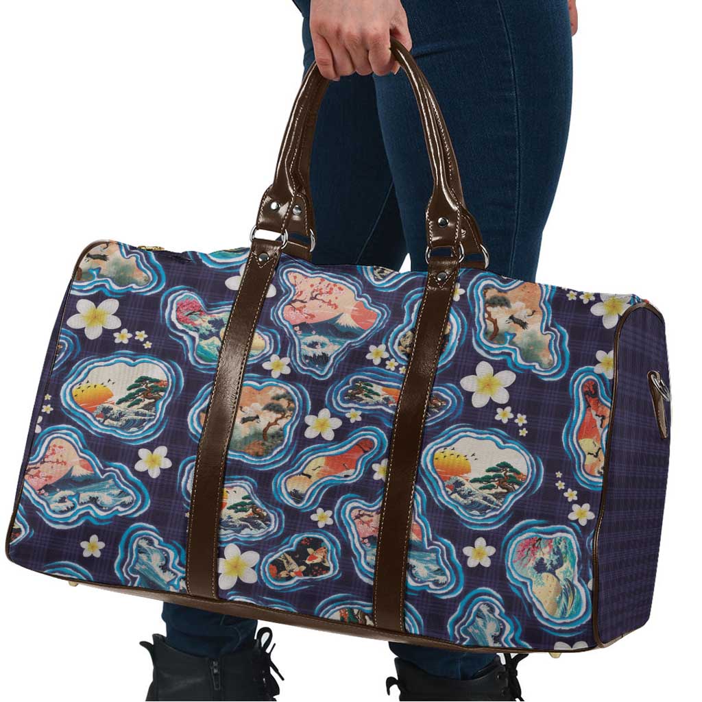 Hawaii Islands Map Design with Japanese Landscape Travel Bag Hawaiian Japan Fusion Art Navy Color LT03 - Polynesian Pride
