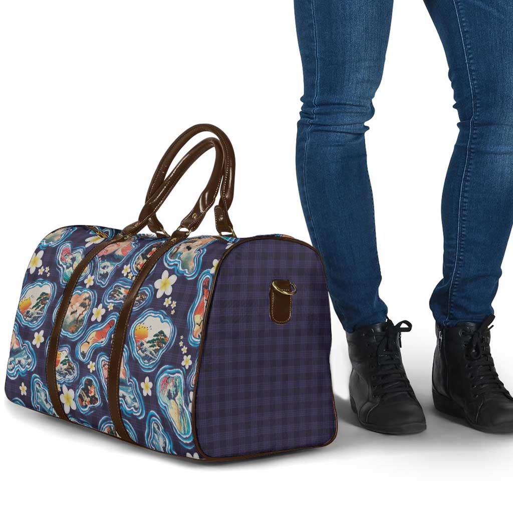 Hawaii Islands Map Design with Japanese Landscape Travel Bag Hawaiian Japan Fusion Art Navy Color LT03 - Polynesian Pride