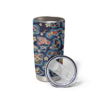 Hawaii Islands Map Design with Japanese Landscape Tumbler Cup Hawaiian Japan Fusion Art Navy Color LT03 - Polynesian Pride