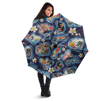 Hawaii Islands Map Design with Japanese Landscape Umbrella Hawaiian Japan Fusion Art Navy Color LT03 - Polynesian Pride
