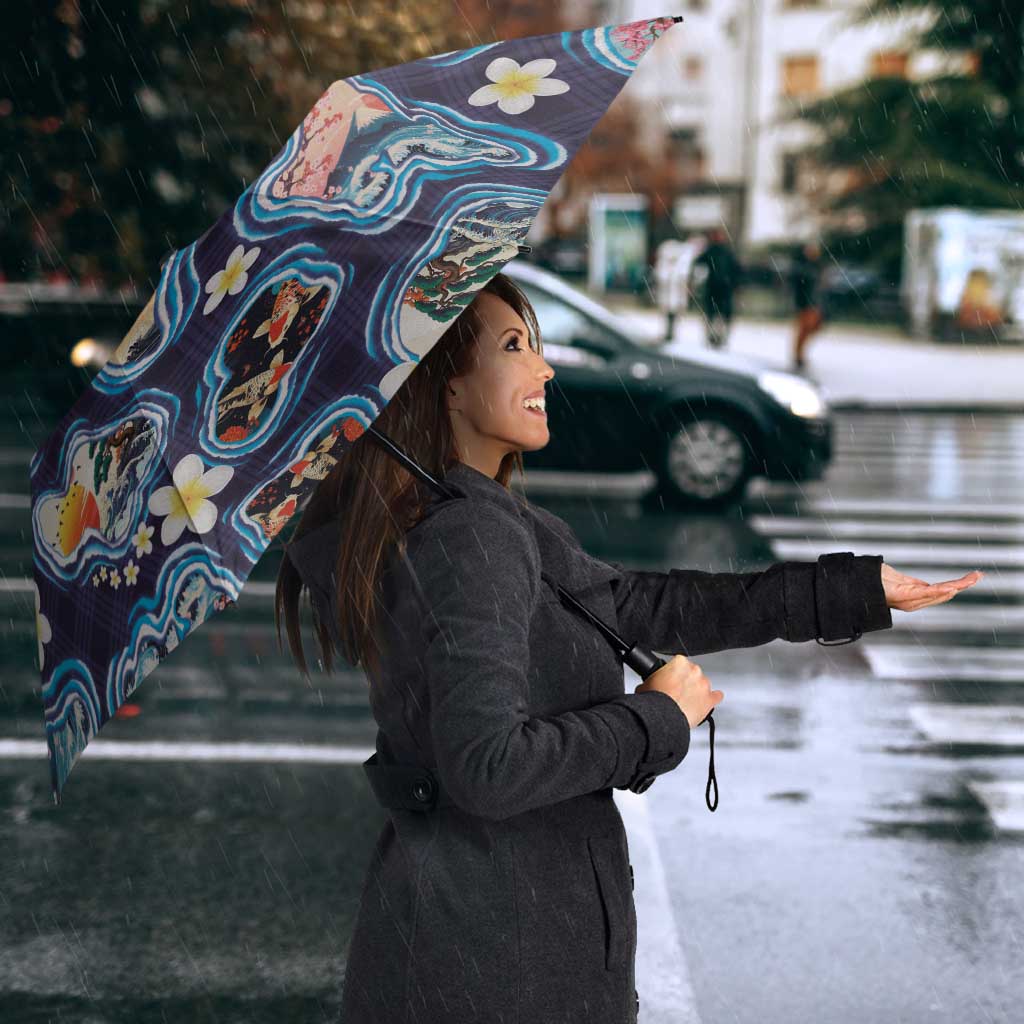 Hawaii Islands Map Design with Japanese Landscape Umbrella Hawaiian Japan Fusion Art Navy Color LT03 - Polynesian Pride