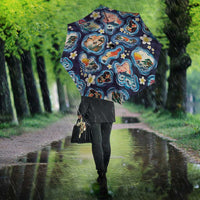 Hawaii Islands Map Design with Japanese Landscape Umbrella Hawaiian Japan Fusion Art Navy Color LT03 - Polynesian Pride