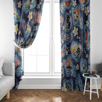 Hawaii Islands Map Design with Japanese Landscape Window Curtain Hawaiian Japan Fusion Art Navy Color LT03 - Polynesian Pride