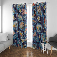 Hawaii Islands Map Design with Japanese Landscape Window Curtain Hawaiian Japan Fusion Art Navy Color LT03 With Grommets Navy - Polynesian Pride