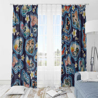 Hawaii Islands Map Design with Japanese Landscape Window Curtain Hawaiian Japan Fusion Art Navy Color LT03 - Polynesian Pride