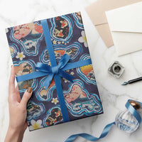 Hawaii Islands Map Design with Japanese Landscape Wrapping Paper Hawaiian Japan Fusion Art Navy Color LT03 - Polynesian Pride