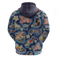 Hawaii Islands Map Design with Japanese Landscape Zip Hoodie Hawaiian Japan Fusion Art Navy Color LT03 - Polynesian Pride