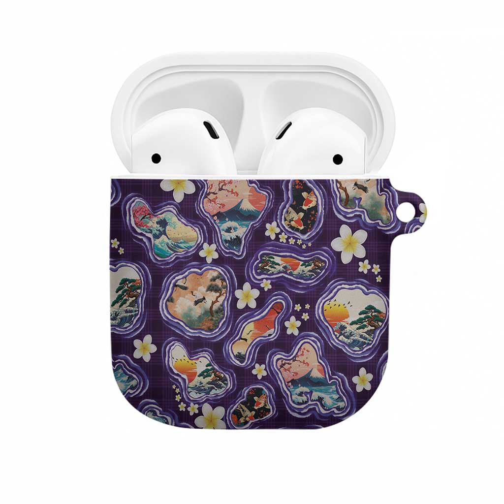 Hawaii Islands Map Design with Japanese Landscape AirPods Case Hawaiian Japan Fusion Art Purple Color LT03 Purple - Polynesian Pride