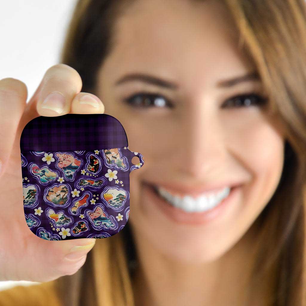 Hawaii Islands Map Design with Japanese Landscape AirPods Case Hawaiian Japan Fusion Art Purple Color LT03 - Polynesian Pride