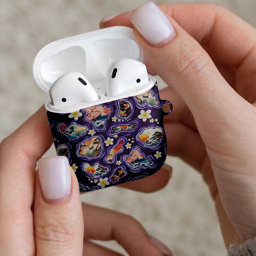 Hawaii Islands Map Design with Japanese Landscape AirPods Case Hawaiian Japan Fusion Art Purple Color LT03 - Polynesian Pride