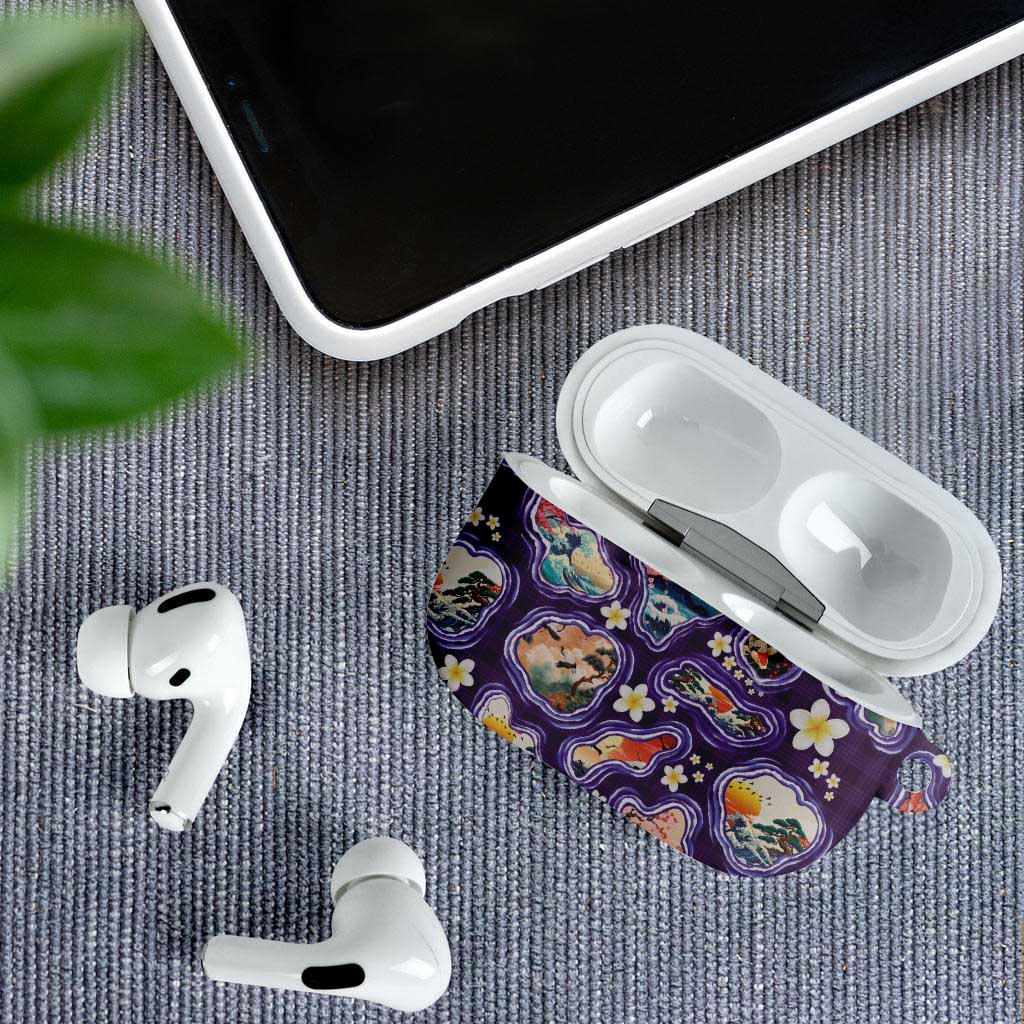 Hawaii Islands Map Design with Japanese Landscape AirPods Case Hawaiian Japan Fusion Art Purple Color LT03 - Polynesian Pride