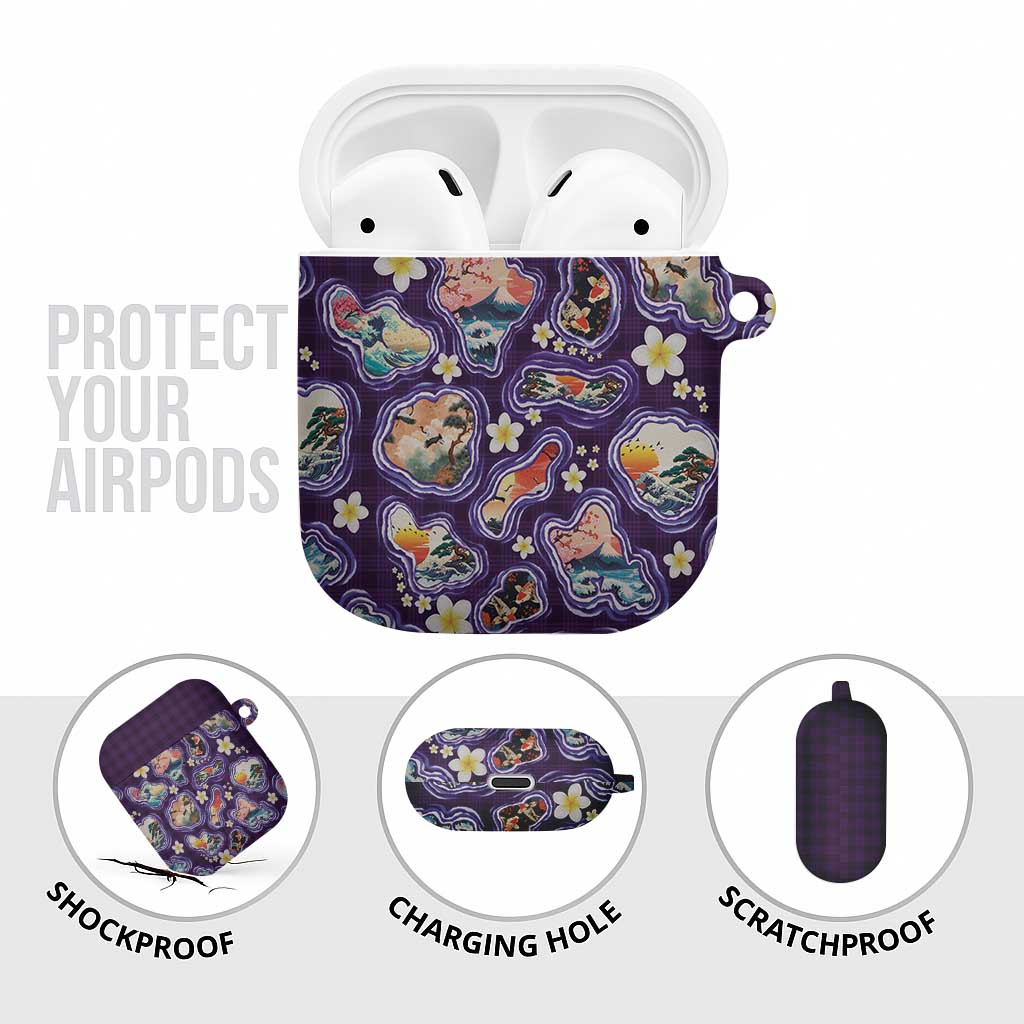 Hawaii Islands Map Design with Japanese Landscape AirPods Case Hawaiian Japan Fusion Art Purple Color LT03 - Polynesian Pride