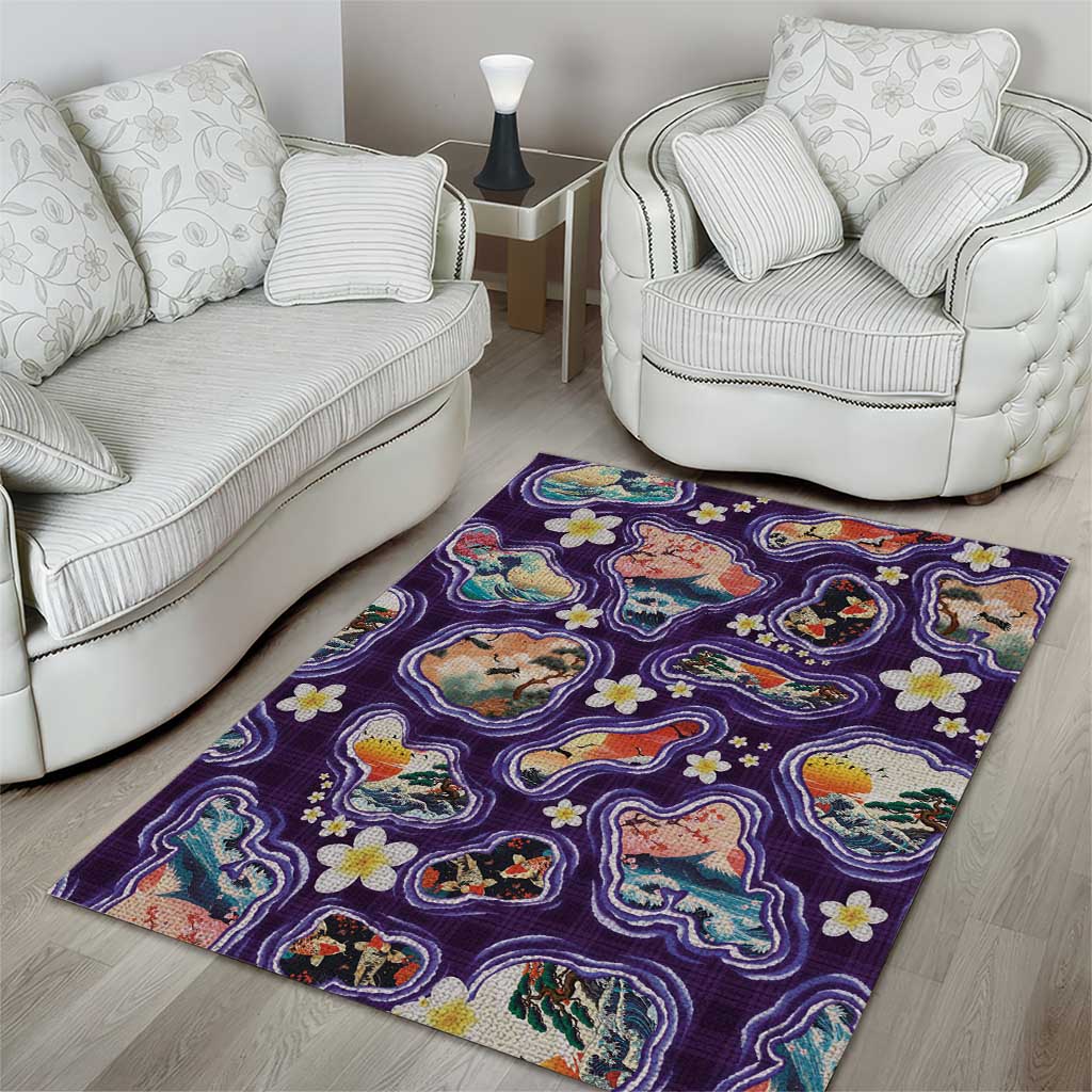 Hawaii Islands Map Design with Japanese Landscape Area Rug Hawaiian Japan Fusion Art Purple Color LT03 - Polynesian Pride