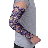 Hawaii Islands Map Design with Japanese Landscape Arm Sleeves Hawaiian Japan Fusion Art Purple Color LT03 - Polynesian Pride