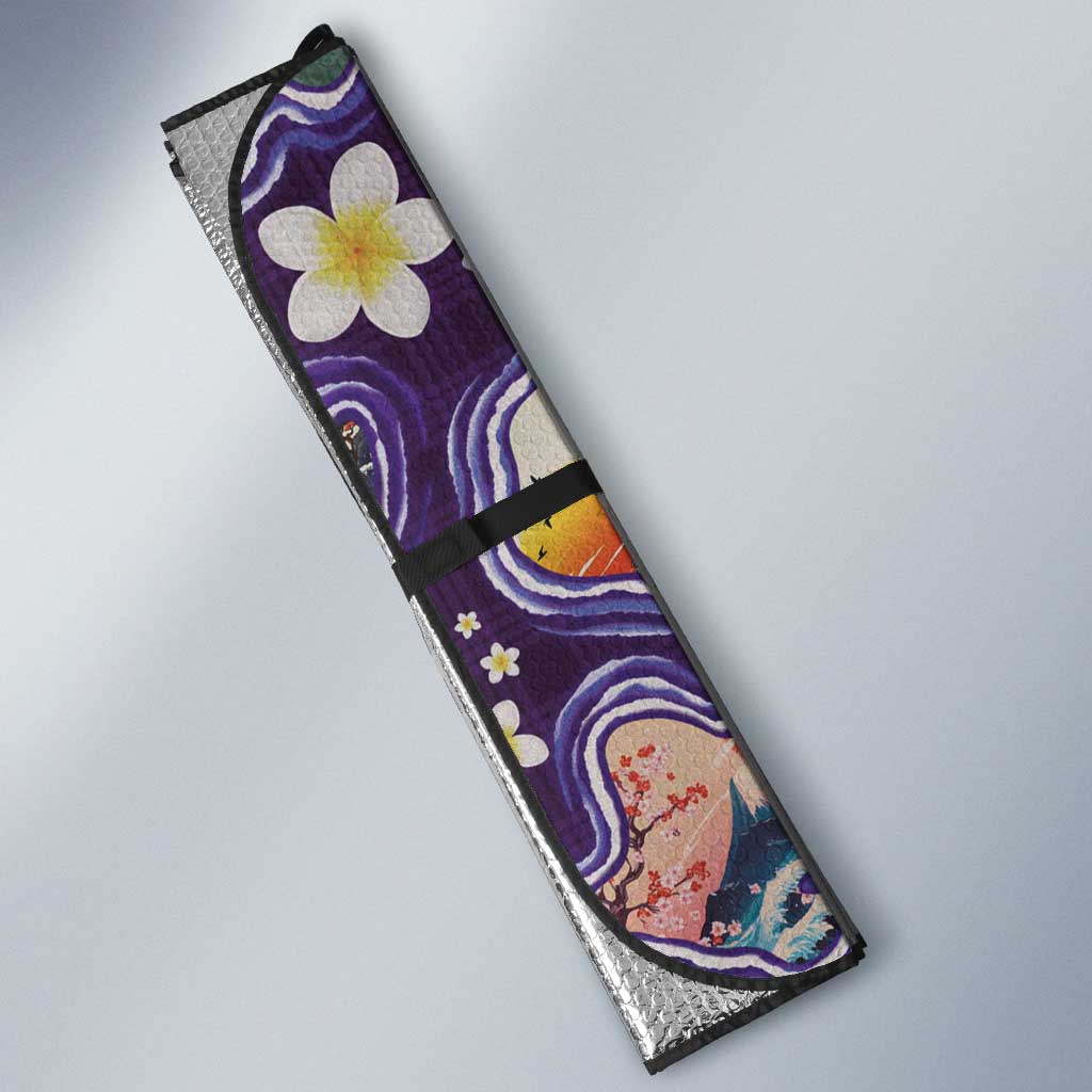 Hawaii Islands Map Design with Japanese Landscape Auto Sun Shade Hawaiian Japan Fusion Art Purple Color LT03 - Polynesian Pride