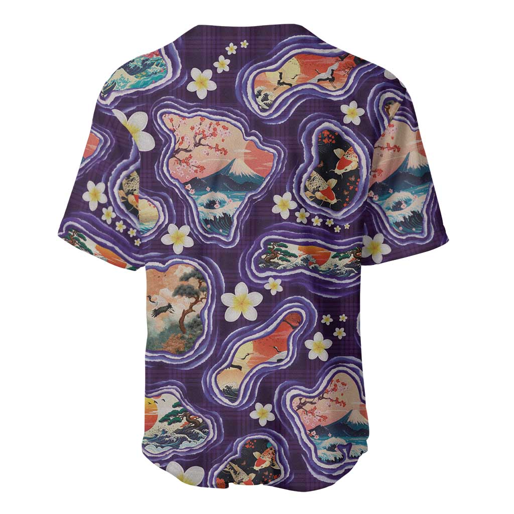 Hawaii Islands Map Design with Japanese Landscape Baseball Jersey Hawaiian Japan Fusion Art Purple Color LT03 - Polynesian Pride