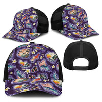 Hawaii Islands Map Design with Japanese Landscape Baseball Net Cap Hawaiian Japan Fusion Art Purple Color LT03 - Polynesian Pride
