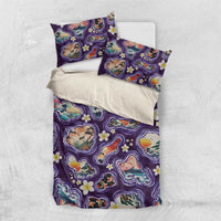 Hawaii Islands Map Design with Japanese Landscape Bedding Set Hawaiian Japan Fusion Art Purple Color LT03 US Twin 172cm x 218cm Purple - Polynesian Pride