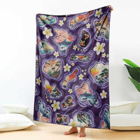 Hawaii Islands Map Design with Japanese Landscape Blanket Hawaiian Japan Fusion Art Purple Color LT03 - Polynesian Pride