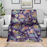 Hawaii Islands Map Design with Japanese Landscape Blanket Hawaiian Japan Fusion Art Purple Color LT03 - Polynesian Pride