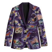 Hawaii Islands Map Design with Japanese Landscape Blazer Hawaiian Japan Fusion Art Purple Color LT03 Unisex Purple - Polynesian Pride