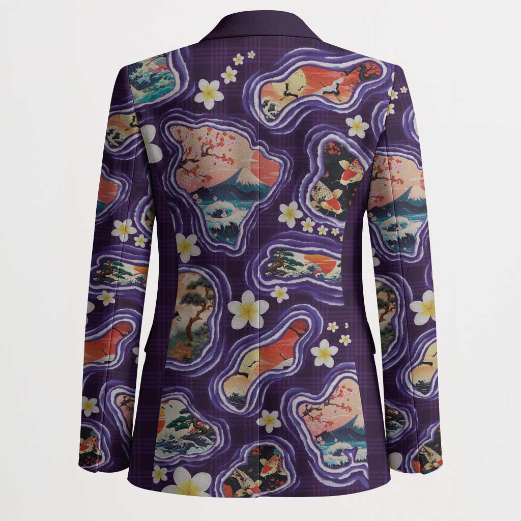 Hawaii Islands Map Design with Japanese Landscape Blazer Hawaiian Japan Fusion Art Purple Color LT03 - Polynesian Pride