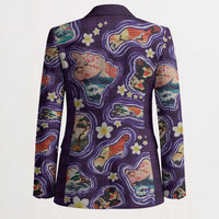 Hawaii Islands Map Design with Japanese Landscape Blazer Hawaiian Japan Fusion Art Purple Color LT03 - Polynesian Pride