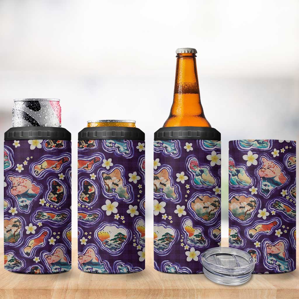 Hawaii Islands Map Design with Japanese Landscape 4 in 1 Can Cooler Tumbler Hawaiian Japan Fusion Art Purple Color LT03 - Polynesian Pride
