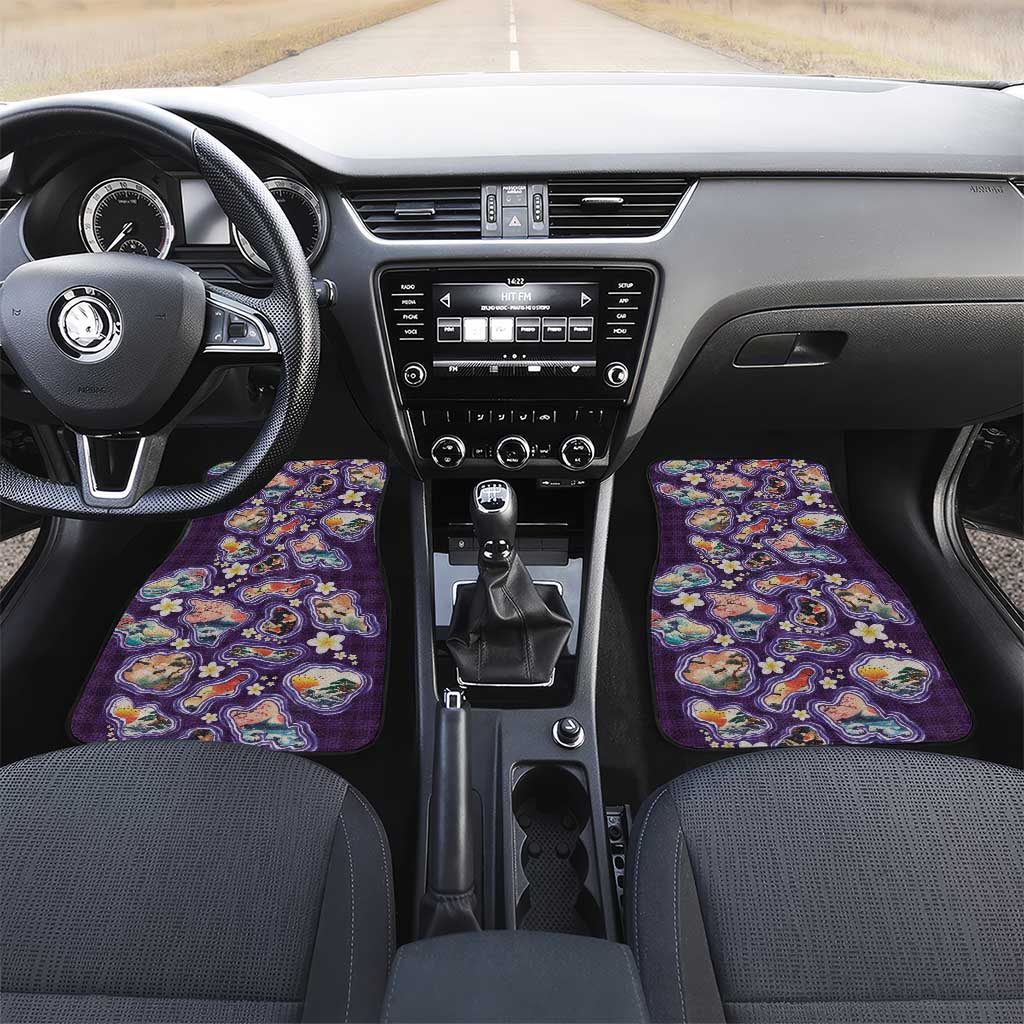 Hawaii Islands Map Design with Japanese Landscape Car Mats Hawaiian Japan Fusion Art Purple Color LT03 Set 2pcs - Front Purple - Polynesian Pride