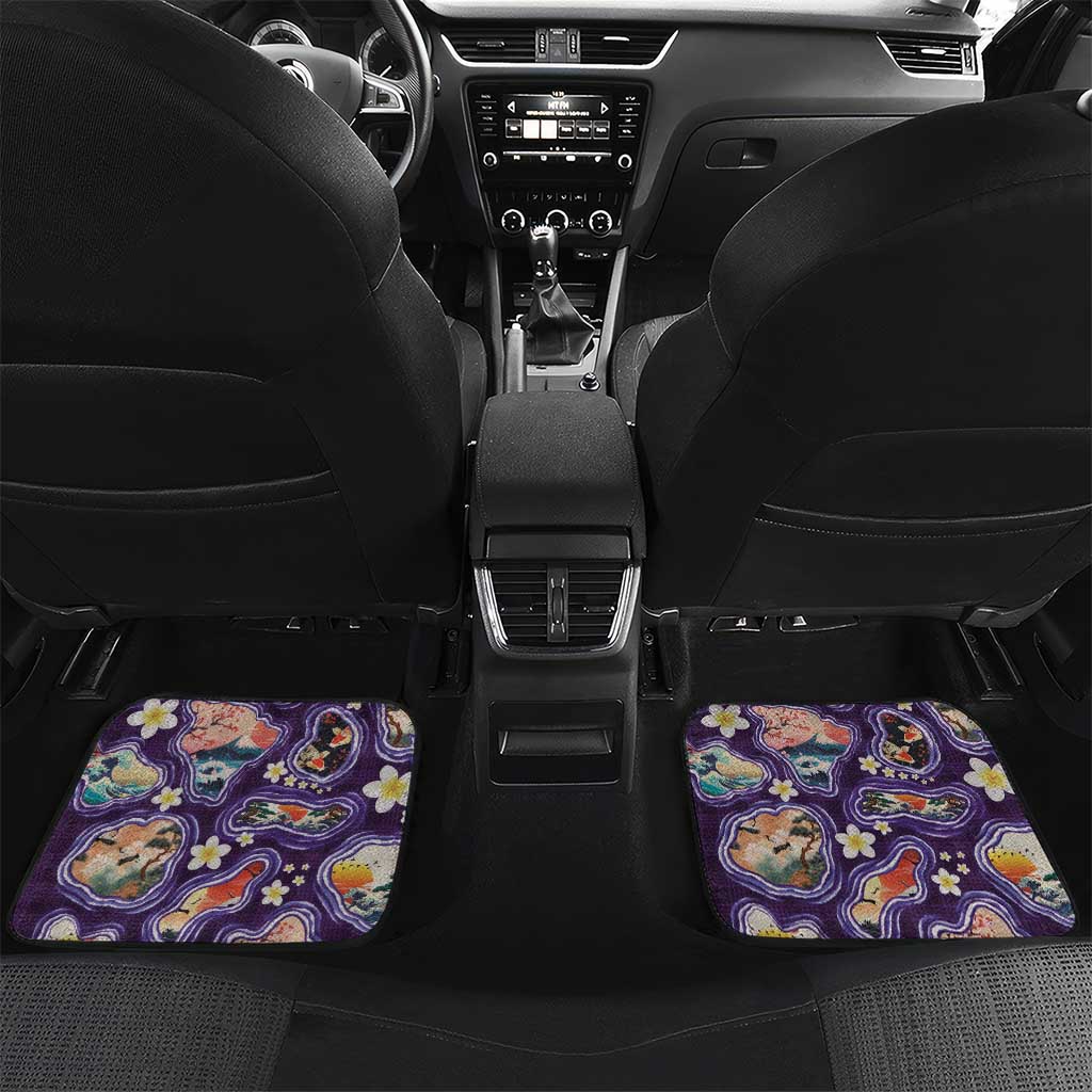 Hawaii Islands Map Design with Japanese Landscape Car Mats Hawaiian Japan Fusion Art Purple Color LT03 Set 2pcs - Back Purple - Polynesian Pride