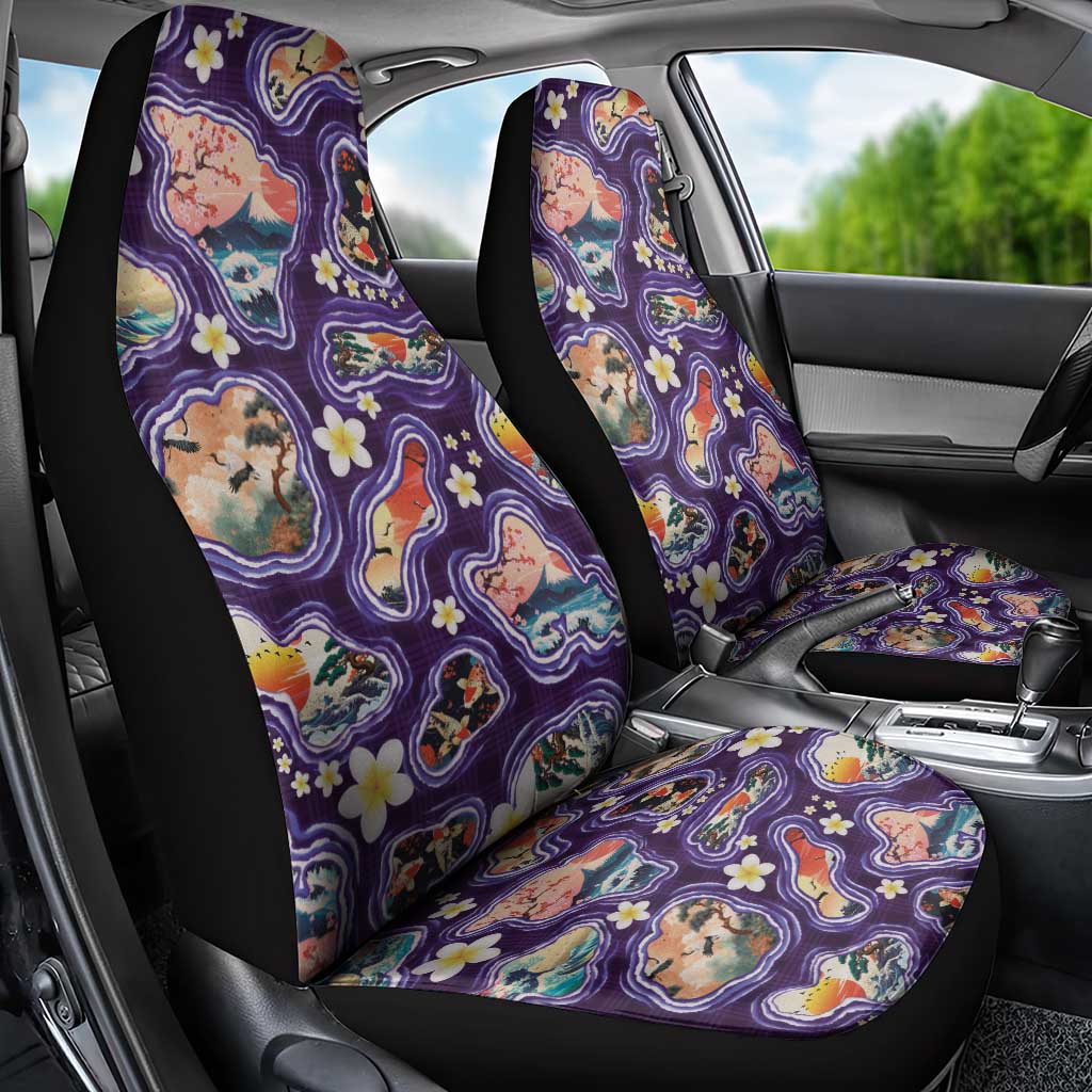 Hawaii Islands Map Design with Japanese Landscape Car Seat Cover Hawaiian Japan Fusion Art Purple Color LT03 - Polynesian Pride