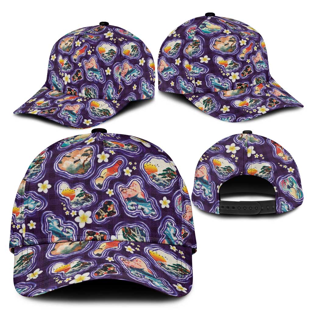 Hawaii Islands Map Design with Japanese Landscape Classic Cap Hawaiian Japan Fusion Art Purple Color LT03 - Polynesian Pride