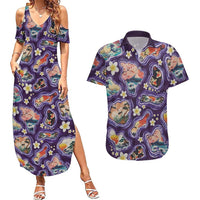 Hawaii Islands Map Design with Japanese Landscape Couples Matching Summer Maxi Dress and Hawaiian Shirt Hawaiian Japan Fusion Art Purple Color LT03 Purple - Polynesian Pride