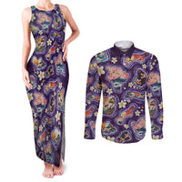Hawaii Islands Map Design with Japanese Landscape Couples Matching Tank Maxi Dress and Long Sleeve Button Shirt Hawaiian Japan Fusion Art Purple Color LT03 Purple - Polynesian Pride