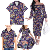 Hawaii Islands Map Design with Japanese Landscape Family Matching Off The Shoulder Long Sleeve Dress and Hawaiian Shirt Hawaiian Japan Fusion Art Purple Color LT03 - Polynesian Pride