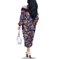 Hawaii Islands Map Design with Japanese Landscape Family Matching Off The Shoulder Long Sleeve Dress and Hawaiian Shirt Hawaiian Japan Fusion Art Purple Color LT03 - Polynesian Pride