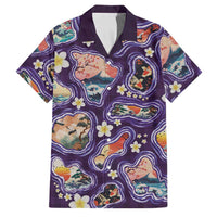 Hawaii Islands Map Design with Japanese Landscape Family Matching Off Shoulder Maxi Dress and Hawaiian Shirt Hawaiian Japan Fusion Art Purple Color LT03 Dad's Shirt - Short Sleeve Purple - Polynesian Pride