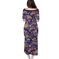 Hawaii Islands Map Design with Japanese Landscape Family Matching Puletasi and Hawaiian Shirt Hawaiian Japan Fusion Art Purple Color LT03 - Polynesian Pride