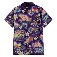 Hawaii Islands Map Design with Japanese Landscape Family Matching Short Sleeve Bodycon Dress and Hawaiian Shirt Hawaiian Japan Fusion Art Purple Color LT03 - Polynesian Pride