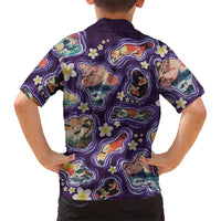 Hawaii Islands Map Design with Japanese Landscape Family Matching Summer Maxi Dress and Hawaiian Shirt Hawaiian Japan Fusion Art Purple Color LT03 - Polynesian Pride