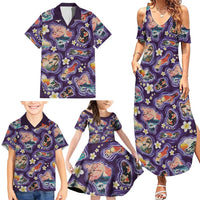 Hawaii Islands Map Design with Japanese Landscape Family Matching Summer Maxi Dress and Hawaiian Shirt Hawaiian Japan Fusion Art Purple Color LT03 - Polynesian Pride