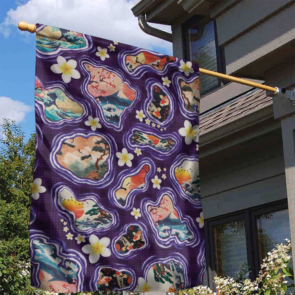 Hawaii Islands Map Design with Japanese Landscape Garden Flag Hawaiian Japan Fusion Art Purple Color LT03 - Polynesian Pride