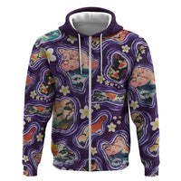 Hawaii Islands Map Design with Japanese Landscape Hoodie Hawaiian Japan Fusion Art Purple Color LT03 Zip Hoodie Purple - Polynesian Pride
