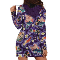 Hawaii Islands Map Design with Japanese Landscape Hoodie Dress Hawaiian Japan Fusion Art Purple Color LT03 - Polynesian Pride